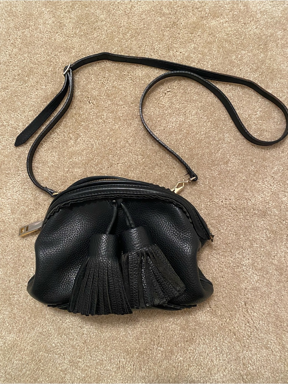 Burberry Black Tassel Pebbled Leather Crossbody Bag